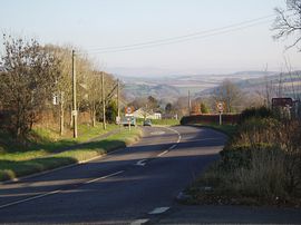 The entrance to Lifton with Dartmoor ahead