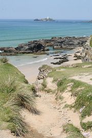 Gwithian beach with Godrevy in the distance.